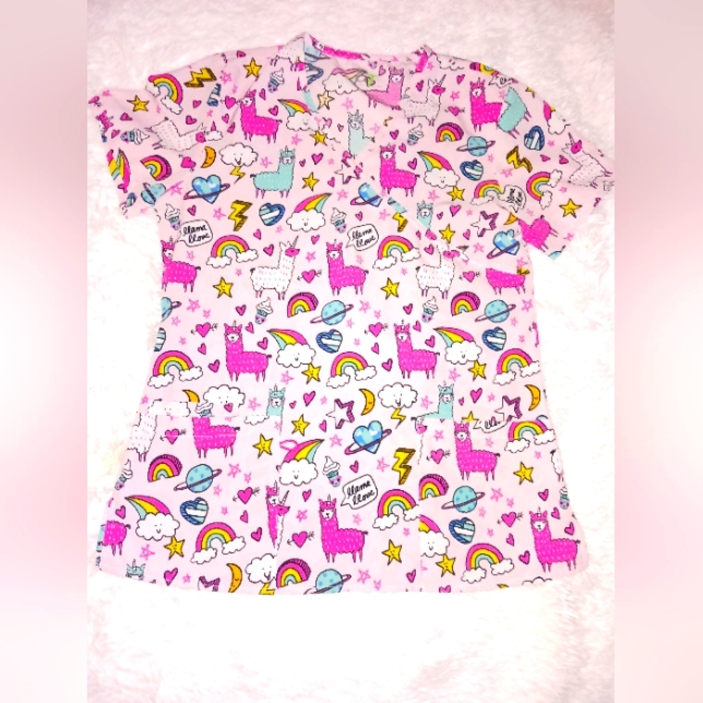 Pink Llama Scrub Top